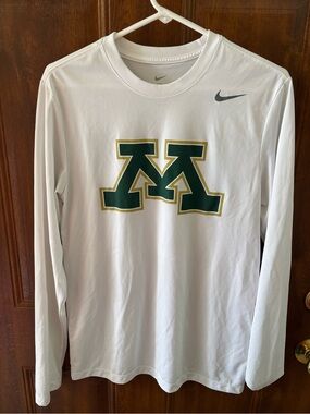 Michigan University White Long-Sleeve Tee with Green and Gold 'M' Logo (S/P)